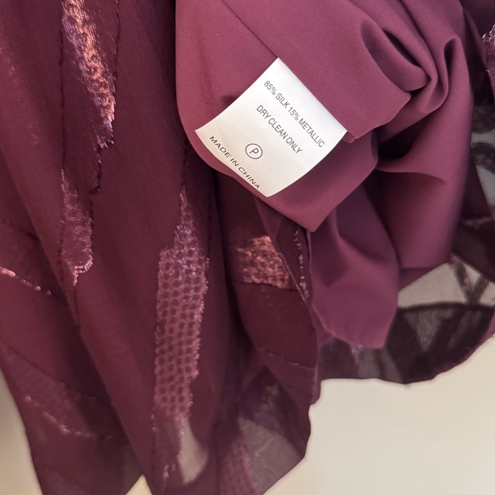 Marie Oliver Silk Ruffled Stand Collar Blouse Size Medium Purple Metallic Top - Picture 6 of 6